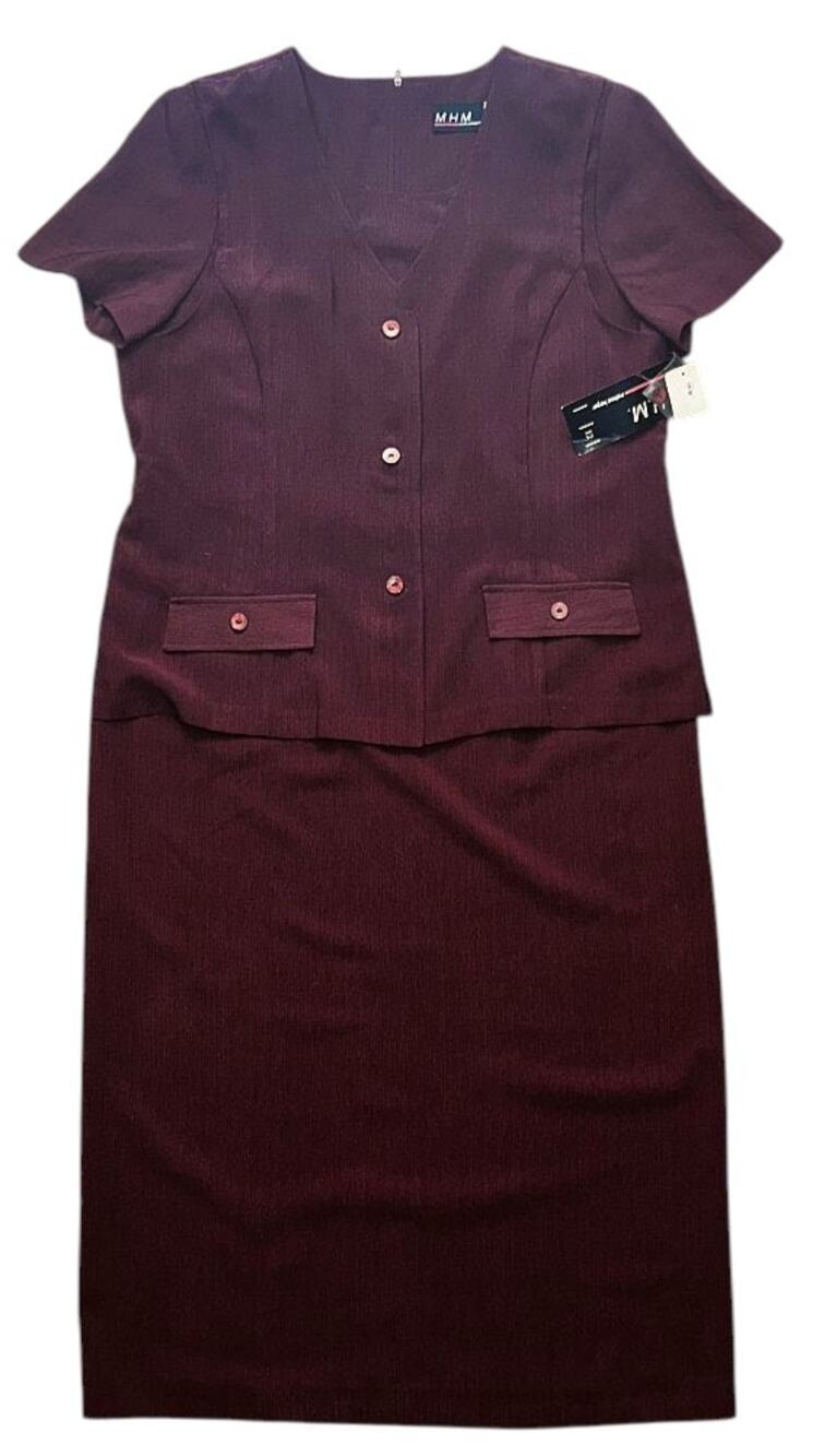 NWT M.H.M. Melissa Harper Vintage 90's Button-Front Wine Red Dress Suit 12